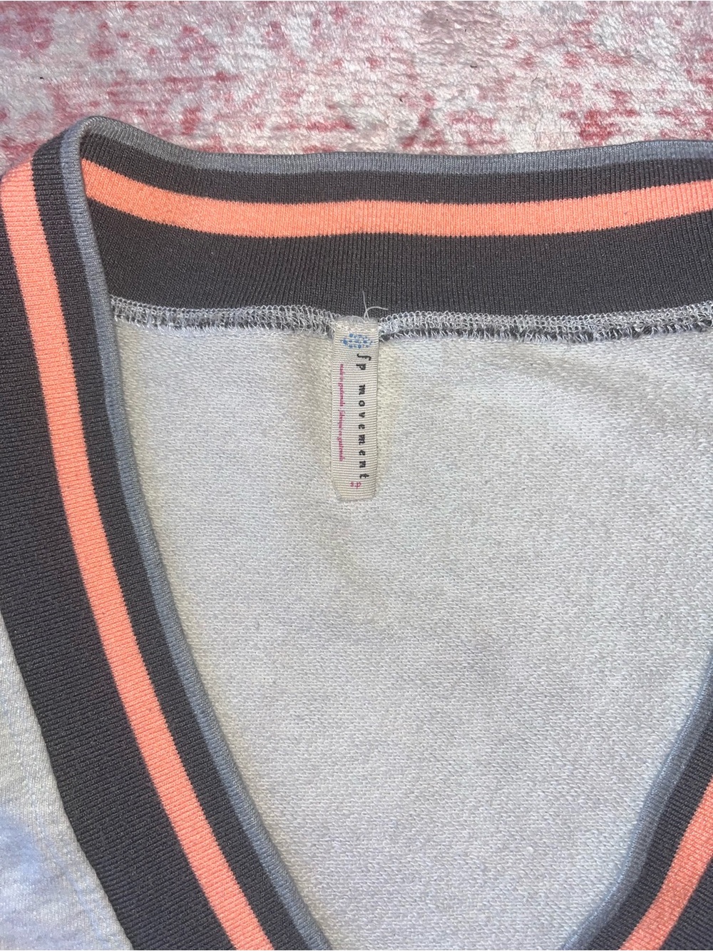 FP Movement by Free People Gray V-Neck Cropped Pullover with Gray and Coral Trim - Picture 4 of 13